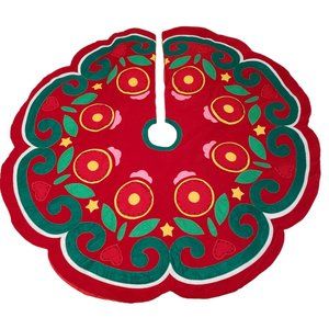 Mary Engelbreit Kurt Adler Christmas Tree Skirt Red Velvet Felt Quilted Flower